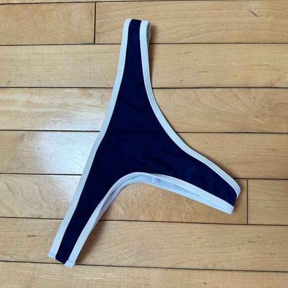 CHOOKS Size Medium Navy / White Thong Bikini Swimsuit Bottoms - Picture 2 of 5
